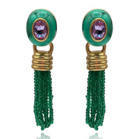 Grace Malachite Resin Earrings With Emerald Faceted Glass Removable Drop