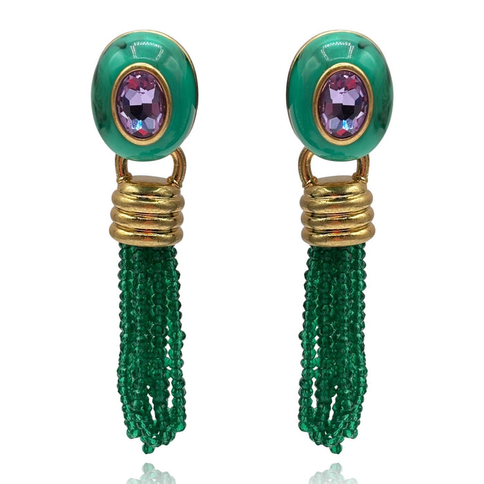 Grace Malachite Resin Earrings With Emerald Faceted Glass Removable Drop