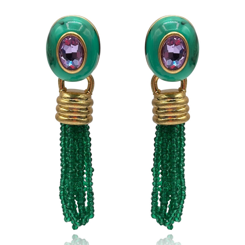 Grace Malachite Resin Earrings With Emerald Faceted Glass Removable Drop