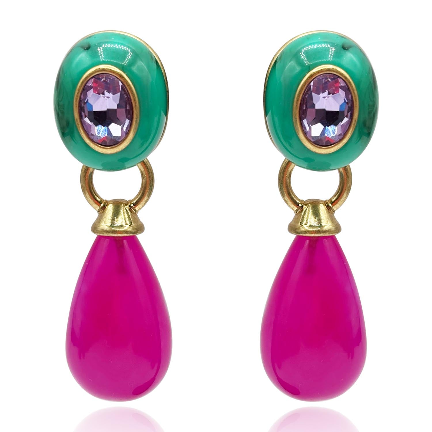 Charlotte Malchite And Fuschia Resin Pierced Removable Drop Earrings
