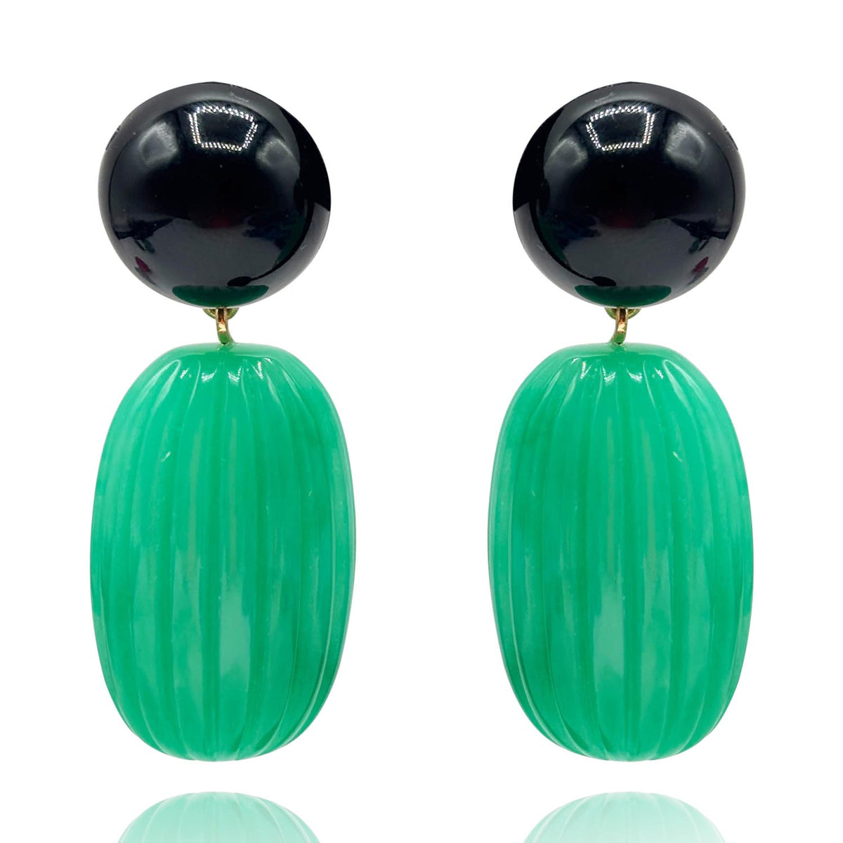 Arabella Black Onyx And Jade Resin Clip Earrings