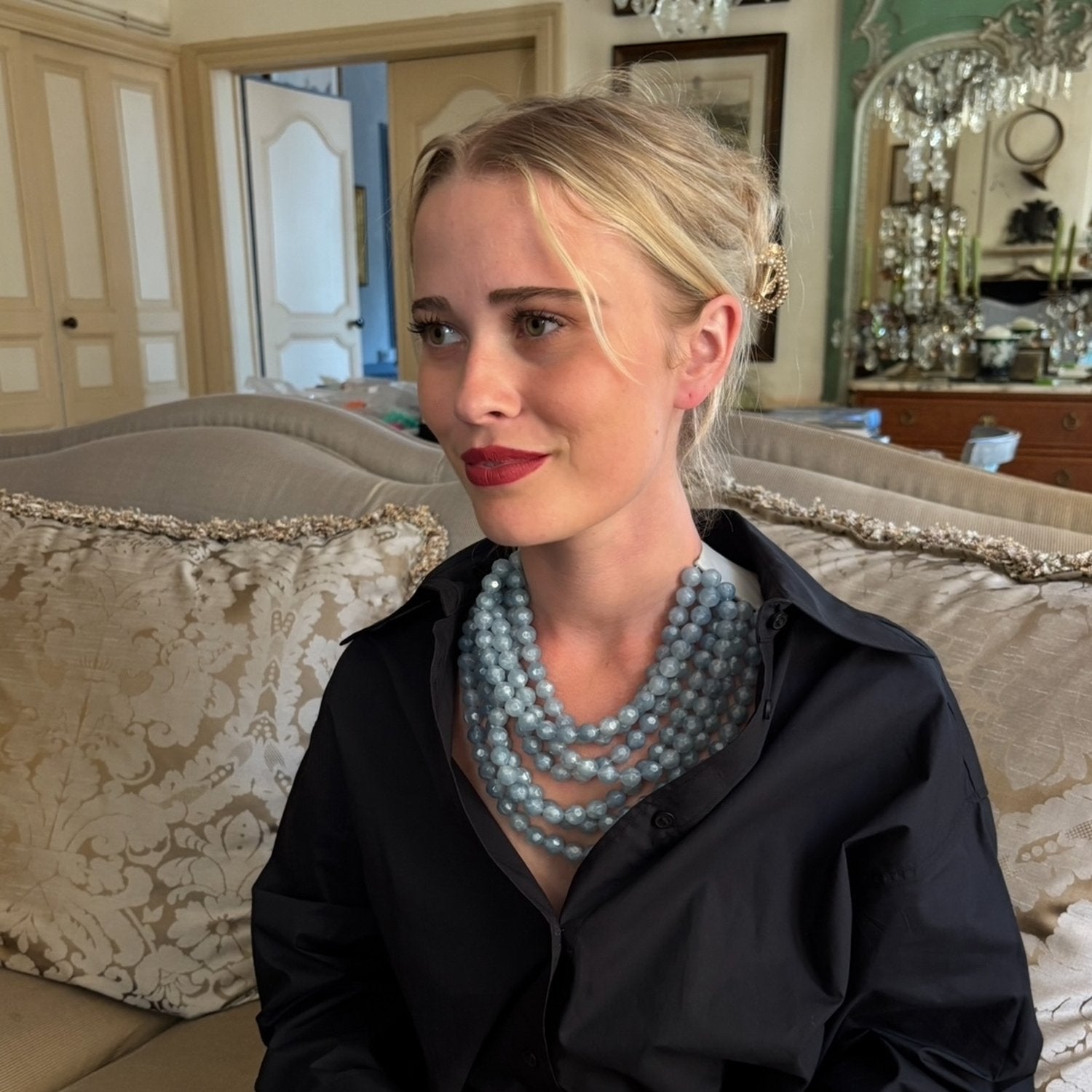 Sabina Multi Strand Faceted Resin Ice Blue Necklace