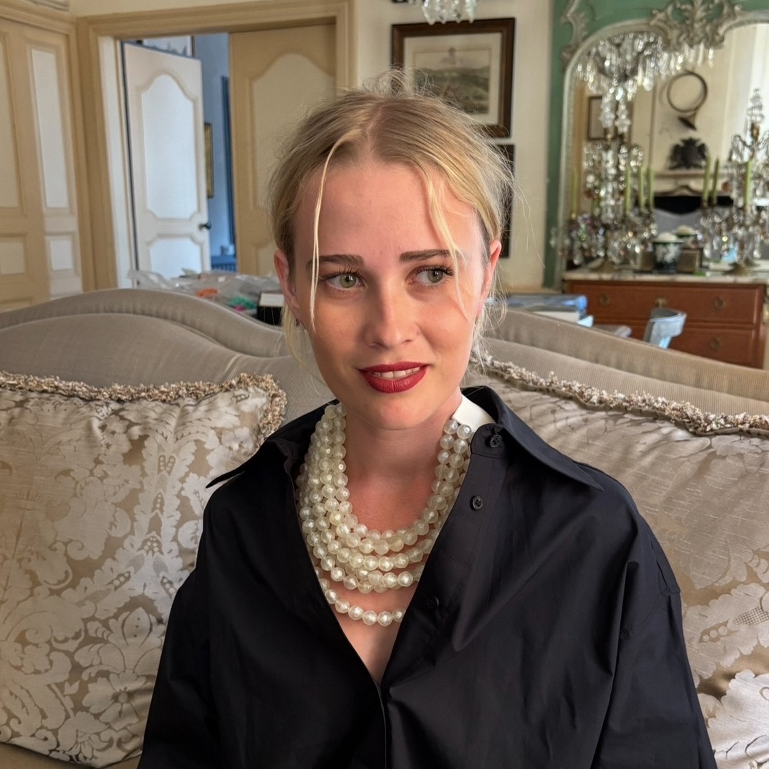 Sabina Multi Strand Faceted Resin Off White Beaded Necklace