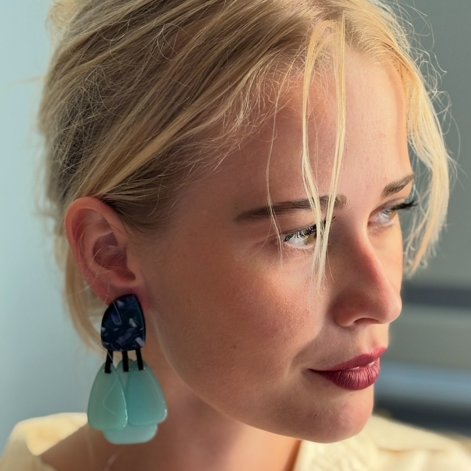 Patrizia Lapis Resin Pierced Top Earrings With Turquoise Resin Drops