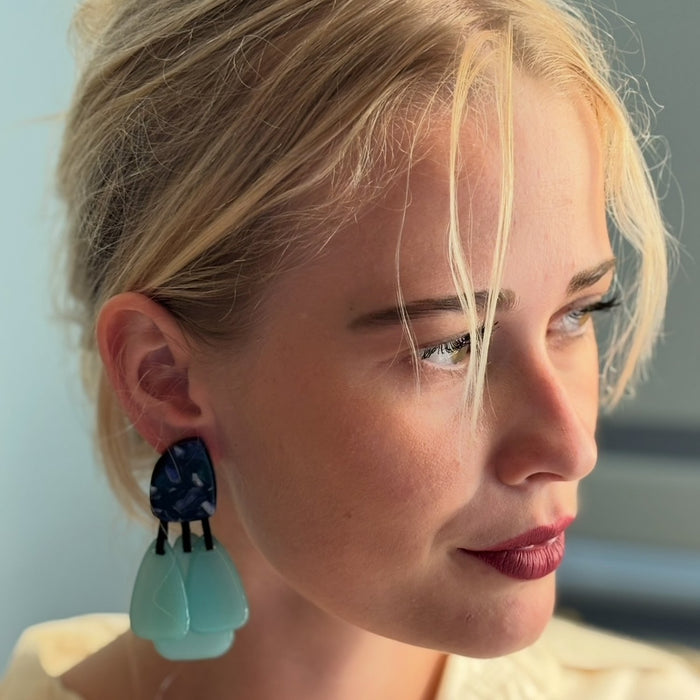 PATRIZIA LAPIS RESIN  PIERCED TOP EARRINGS WITH TURQUOISE RESIN DROPS