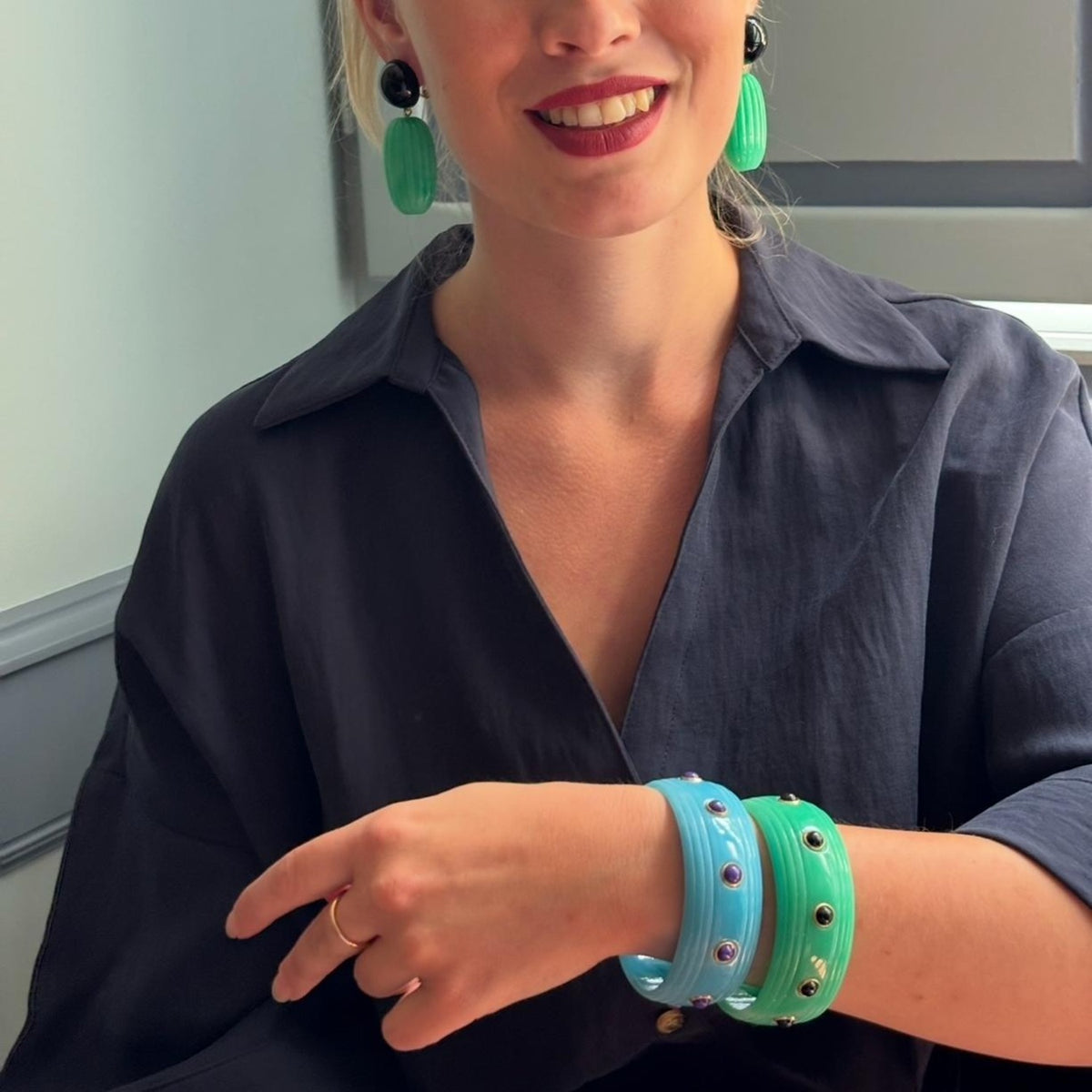 Rosa Turquoise And Black Lapis Resin Bangle