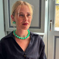 Vicenza Jade Carved Seventeen And One Half Inches Melon Bead Necklace