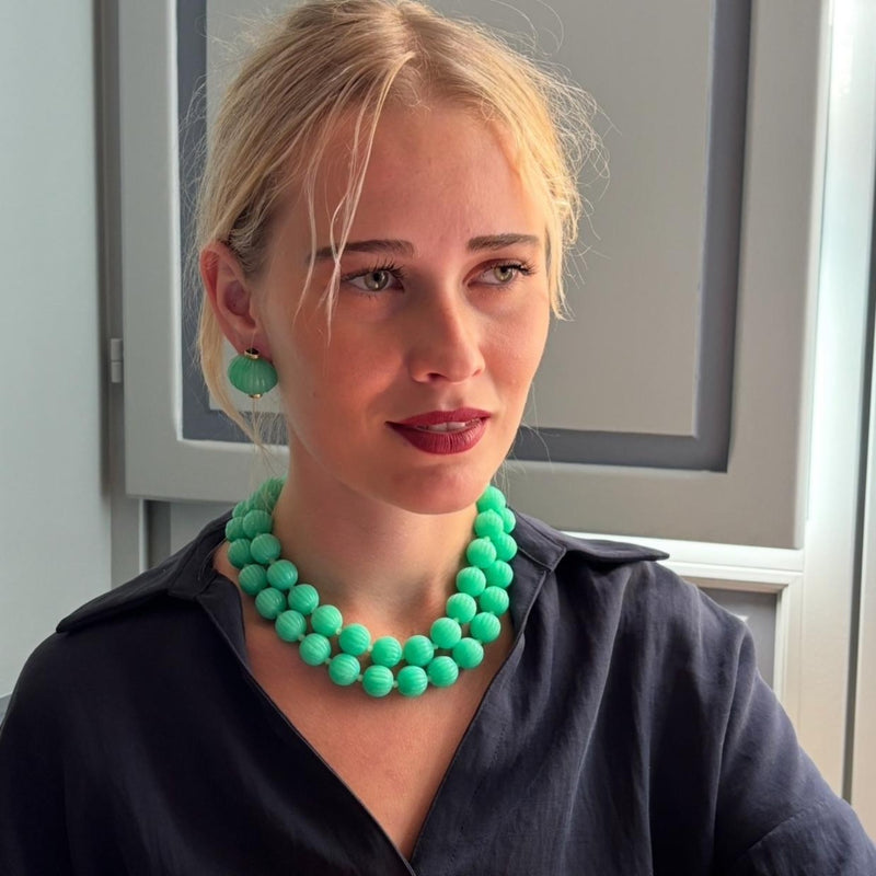 Vicenza Jade Resin Carved Sixteen Inches Melon Bead Necklace