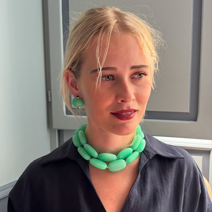 Renata Large Jade Resin Carved Bead Necklace