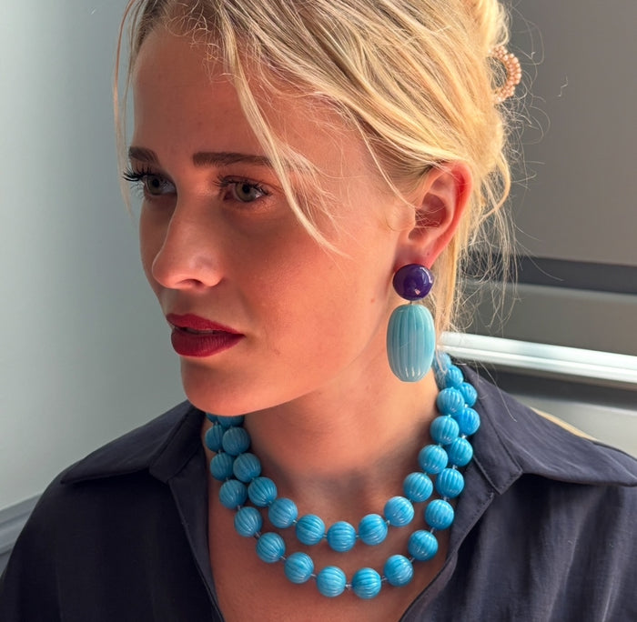 Arabella Turquoise And Purple Resin Clip Earrings