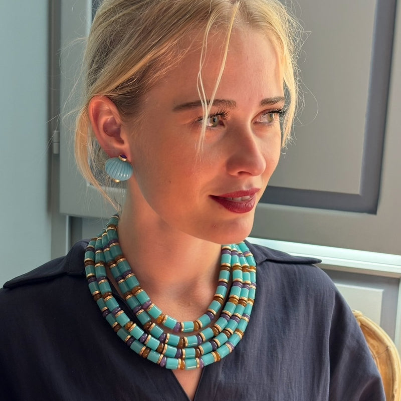 Zita Multi Strand Turquoise Multi Color Resin Necklace