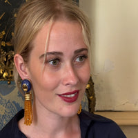 Grace Lapis Resin Earrings With Topaz Faceted Glass Removable Drop