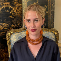 Renata Large Amber Resin Carved Bead Necklace
