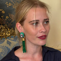 Grace Malachite Resin Earrings With Emerald Faceted Glass Removable Drop