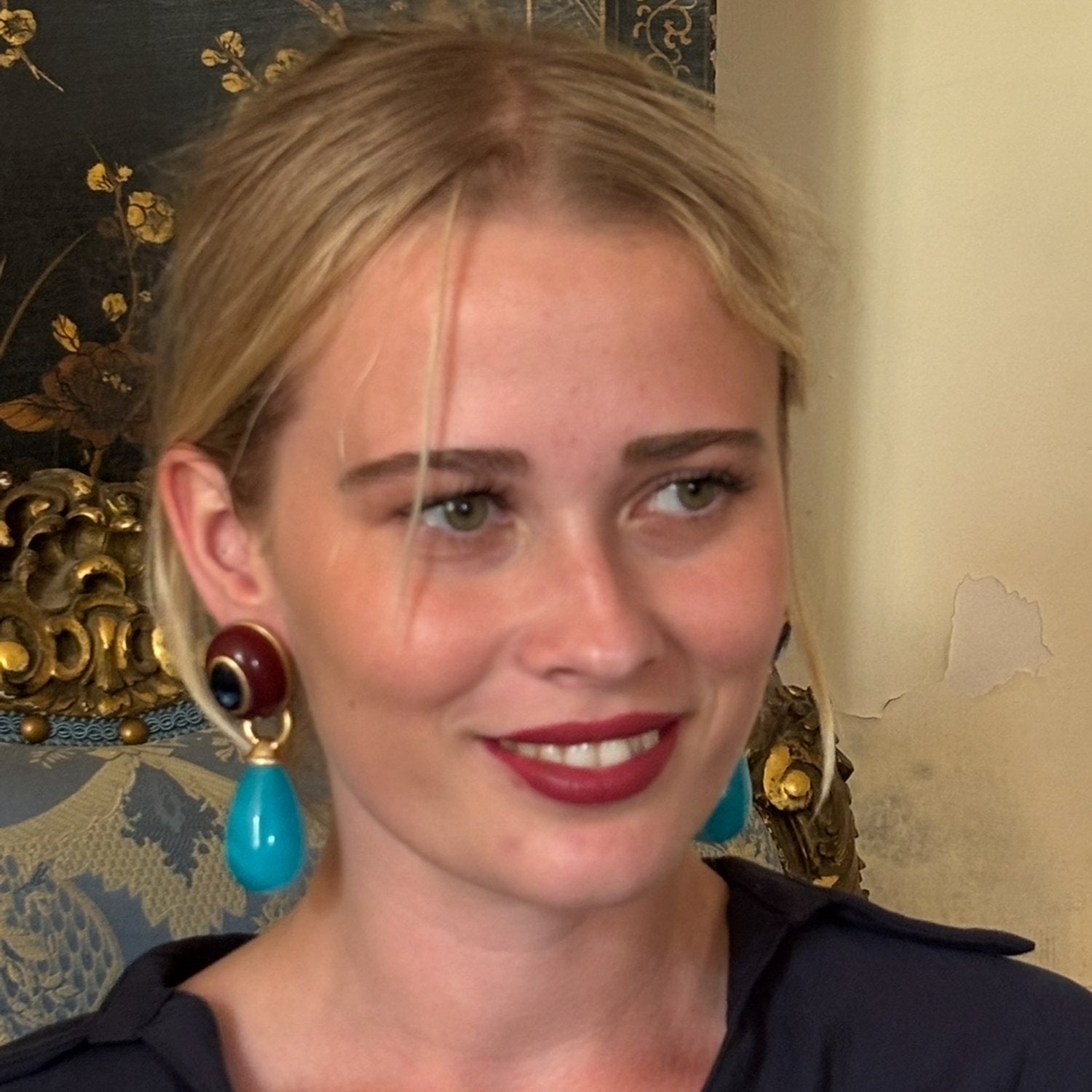 Charlotte Brown And Turquoise Resin Pierced Removable Drop Earrings