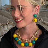 Valentina Studded Amber And Jade Studded Ball Necklace