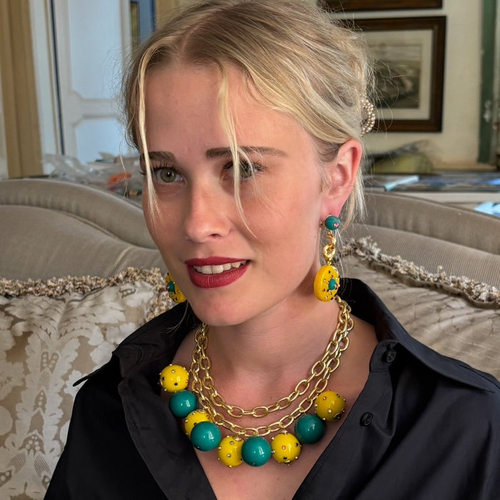 Isabella Jade And Amber Resin Pierced Drop Earrings