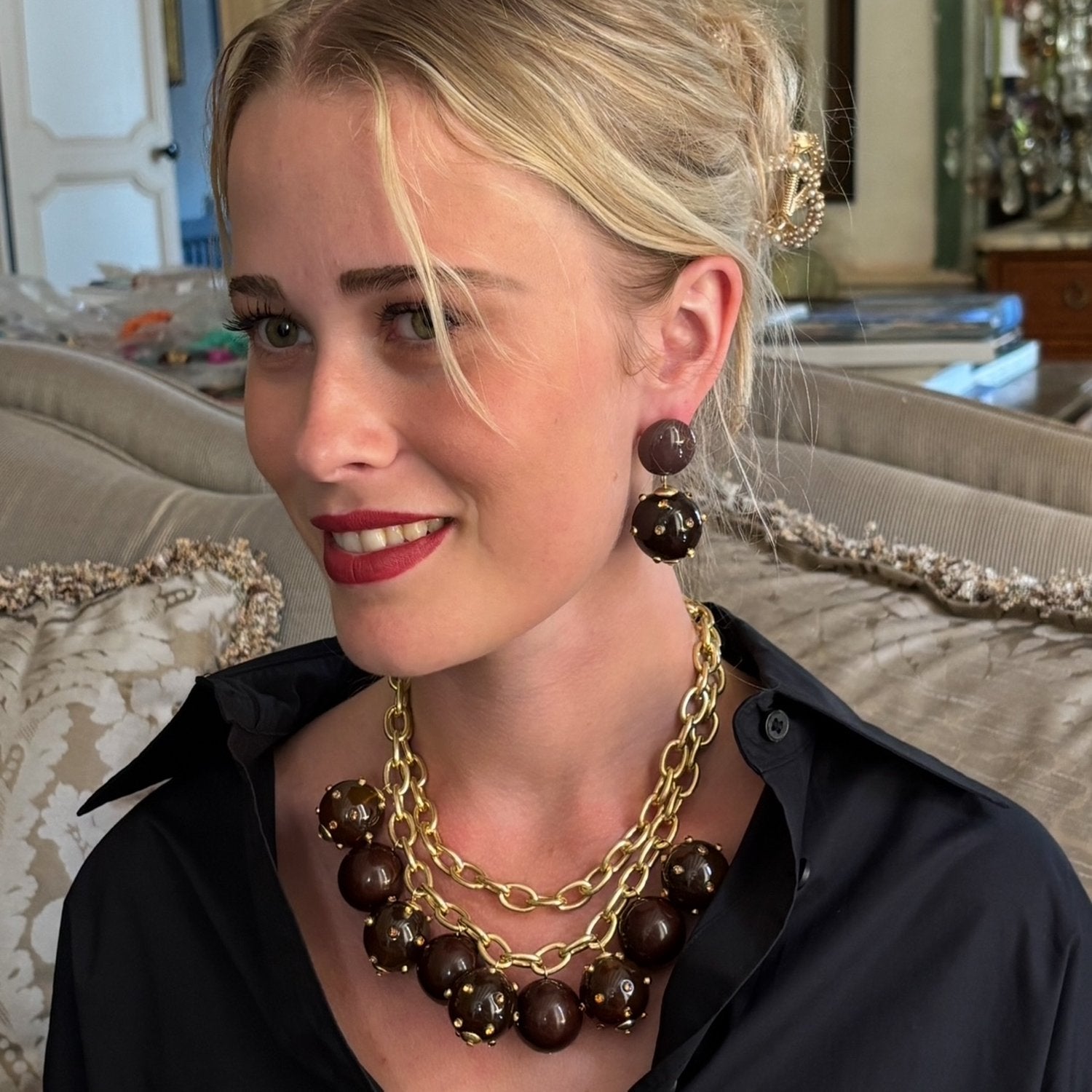 Valentina Studded Tortoise Studded Ball Necklace