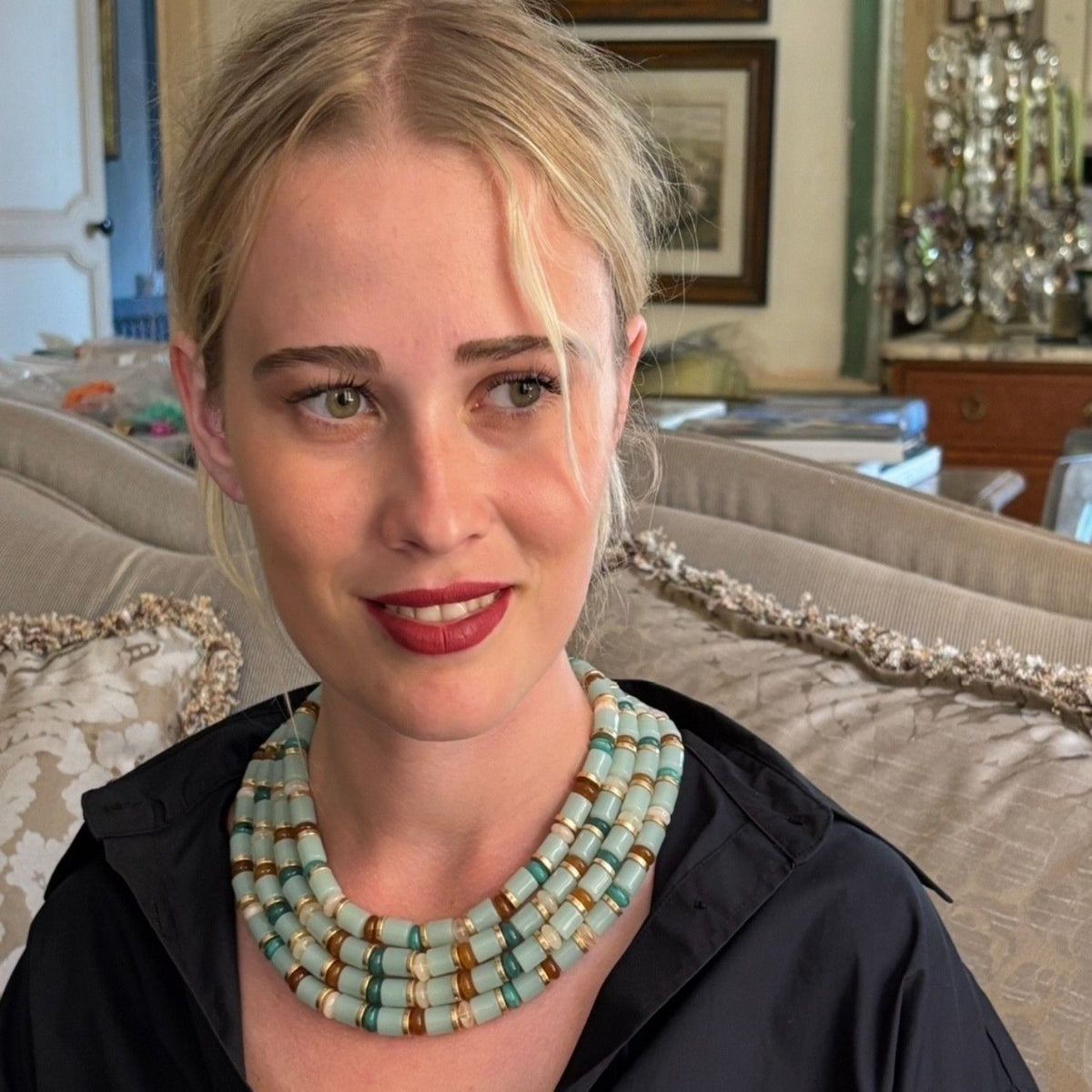 Zita Four Strand Multi Color Jade  Resin Necklace