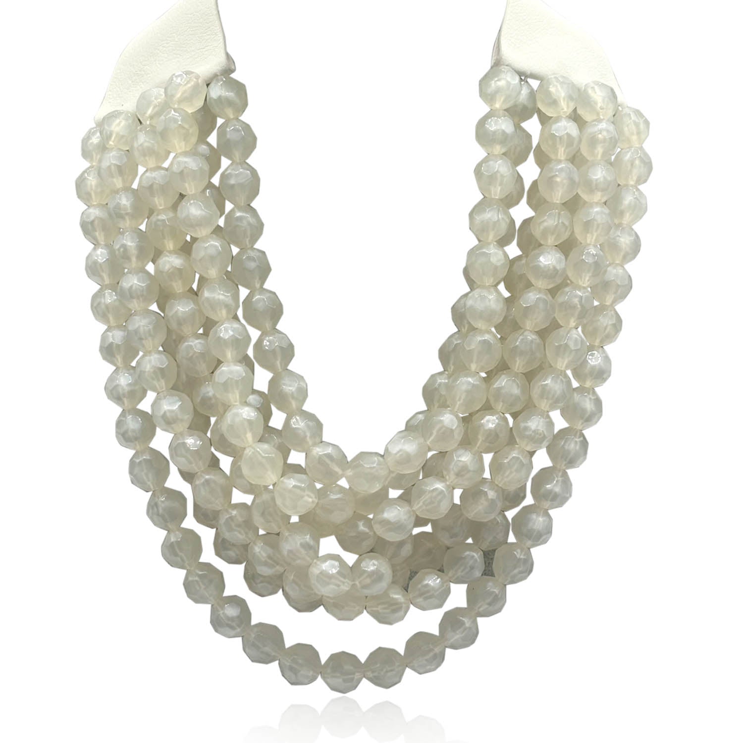 Sabina Multi Strand Faceted Resin Off White Beaded Necklace