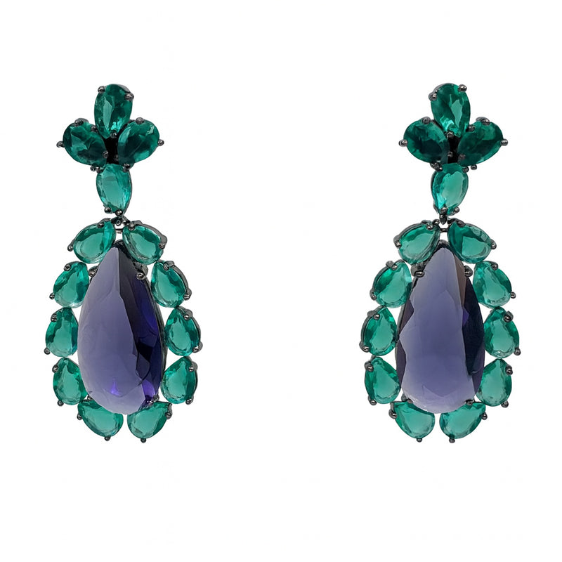 Paula Emerald And Amethyst Drop Clip Earrings