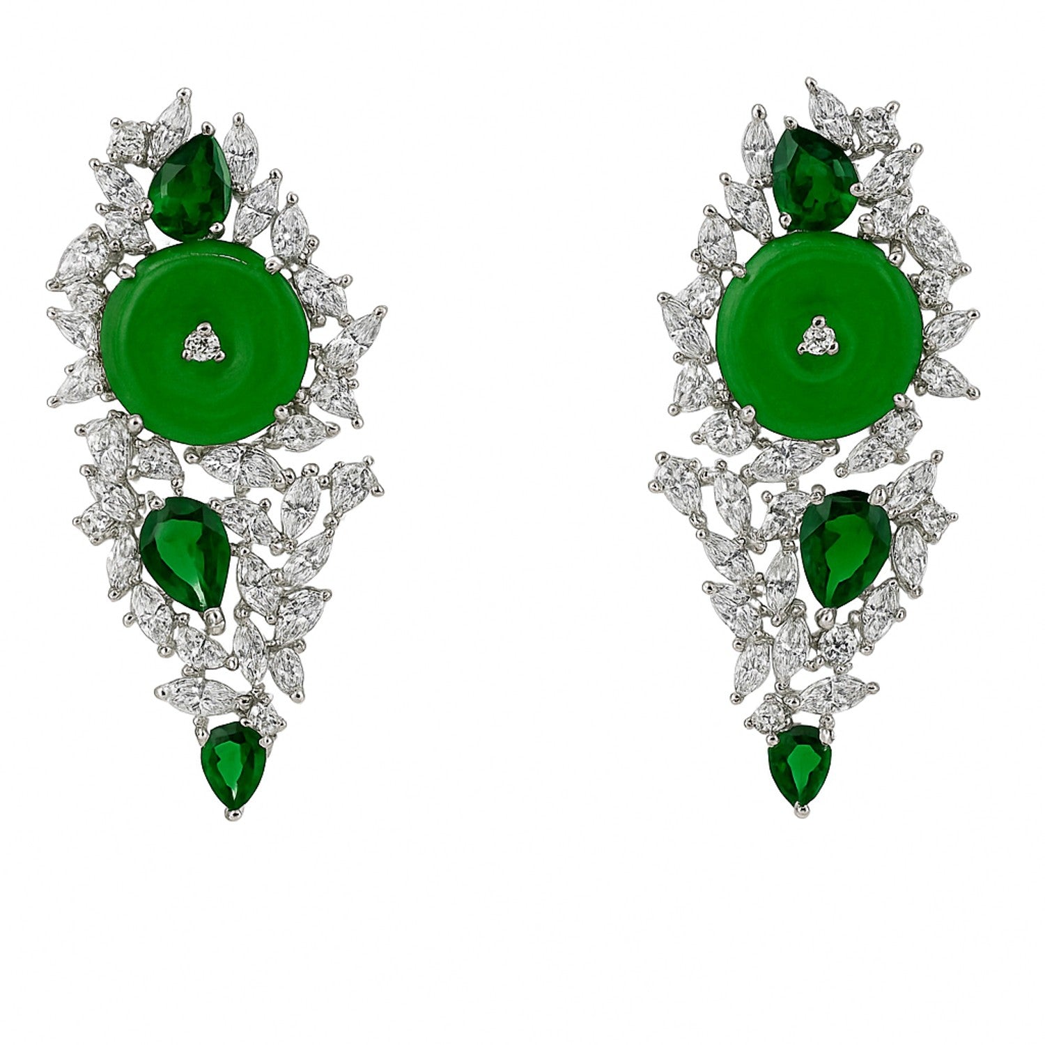 Pendientes Olivia de circonita cúbica con diamantes, esmeraldas y jade