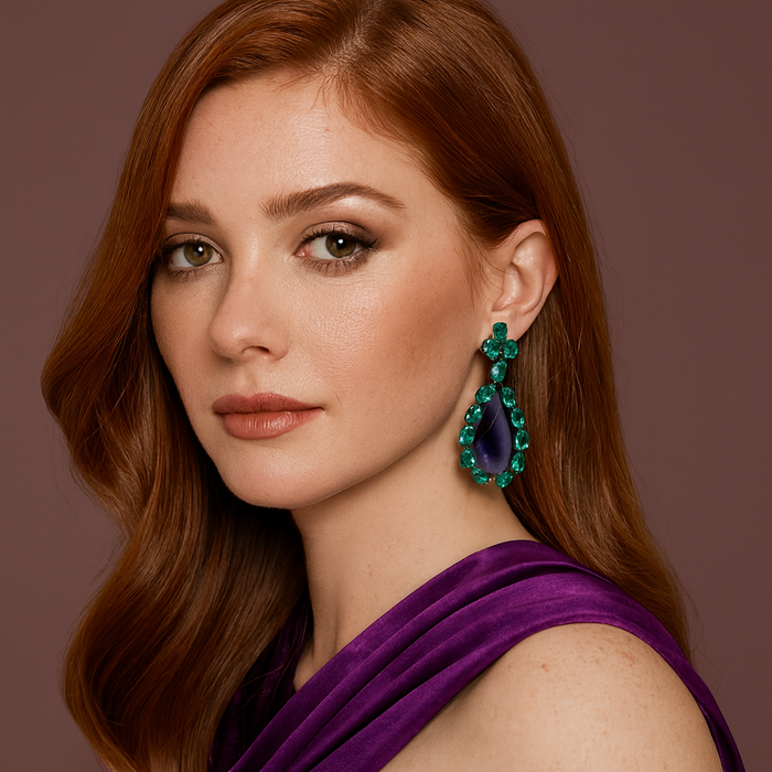 Paula Emerald And Amethyst Drop Pierced Earrings