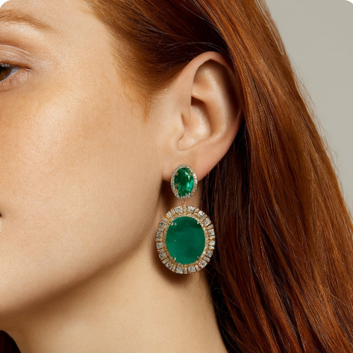 GEMMA FLAWED EMERALD CLIP DROP EARRINGS