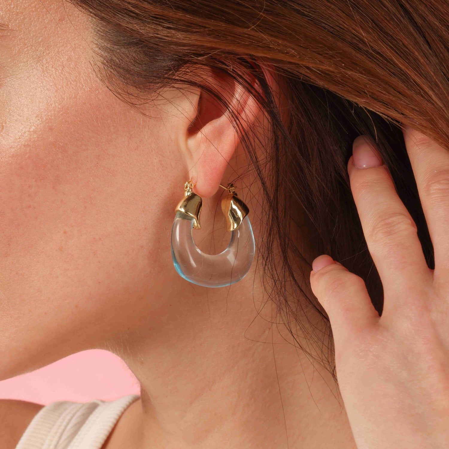 Winslow Transparent Aqua Resin And Gold Hoop Earrings