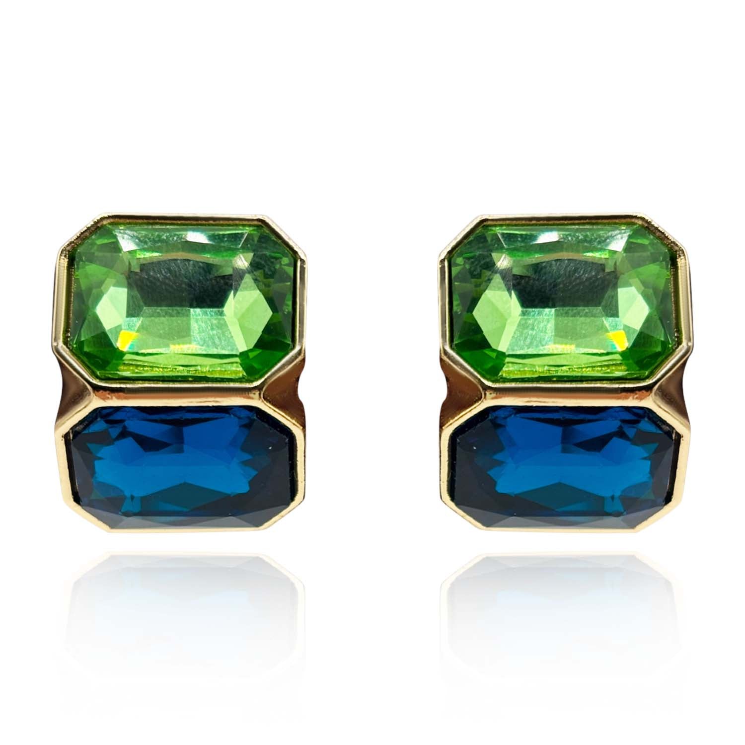 Pendientes de clip con doble piedra de peridoto y zafiro de Lorette