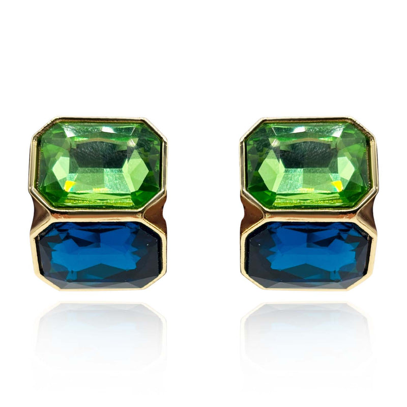 Peridot And Sapphire Double Stone Clip Earrings