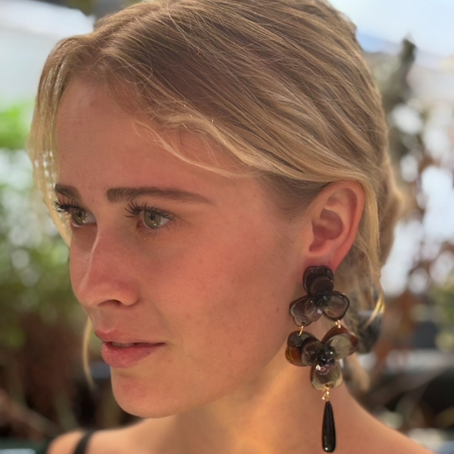 Beth Tortoise Double Floral Resin Drop Earrings