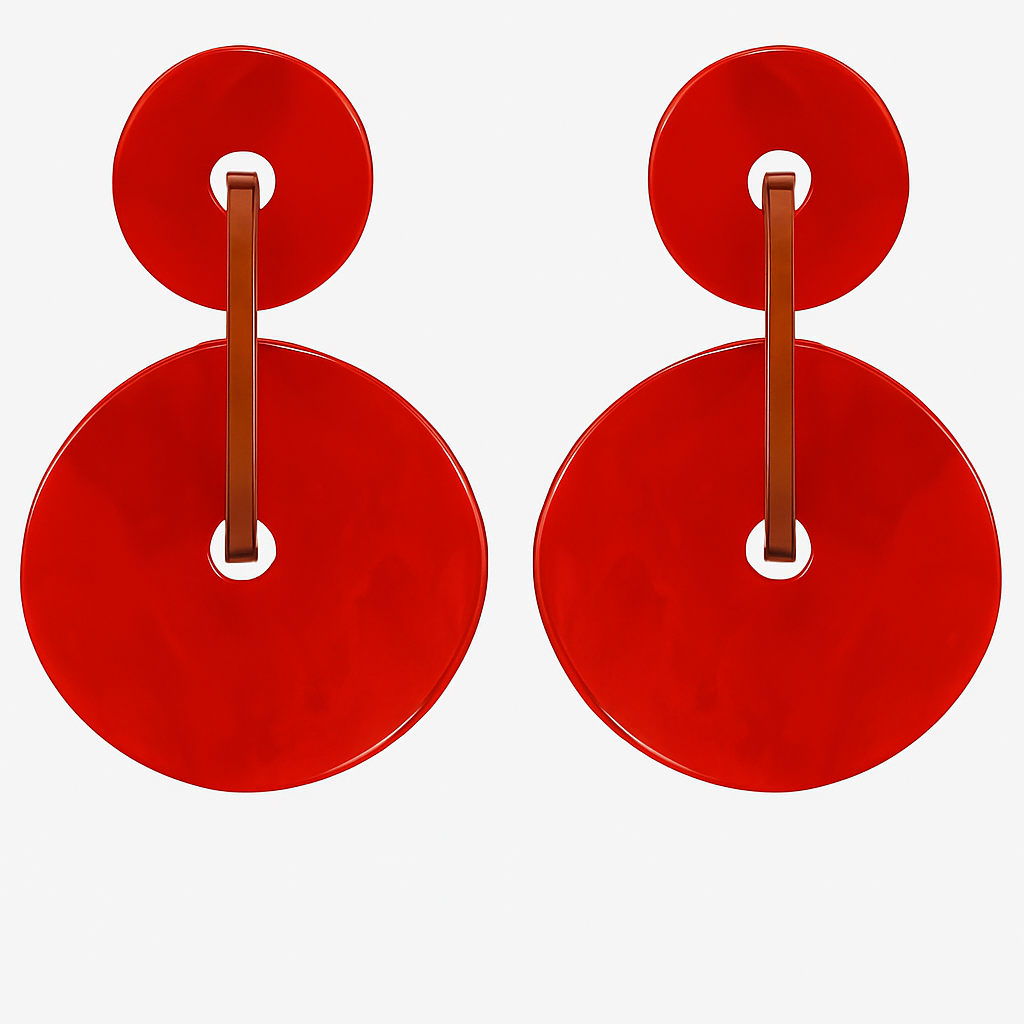 Greta Double Disc Red Orange Resin Drop Earrings