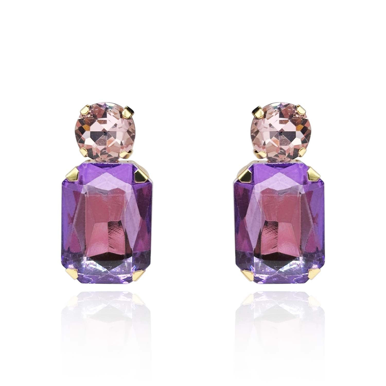 Pendientes colgantes de cristal de amatista claro Lucetta con octágono y piedra redonda rosa claro