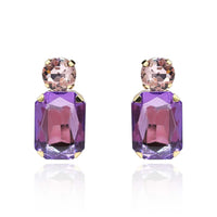 Light Amethyst Crystal Ocatgon And Light Rose Round Stone Drop Earrings