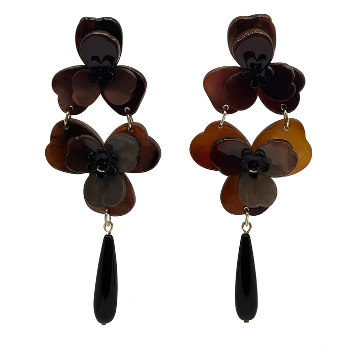 BETH TORTOISE DOUBLE FLORAL RESIN DROP EARRINGS