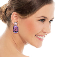 Light Amethyst Crystal Ocatgon And Light Rose Round Stone Drop Earrings