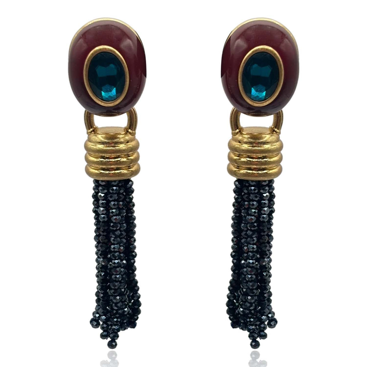 Grace Chocolate Resin Earrings With Sapphire Faceted Glass Removable Drop