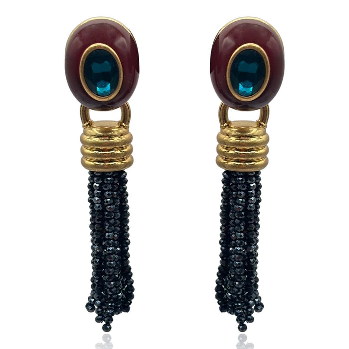 Grace Chocolate Resin Earrings With Sapphire Faceted Glass Removable Drop