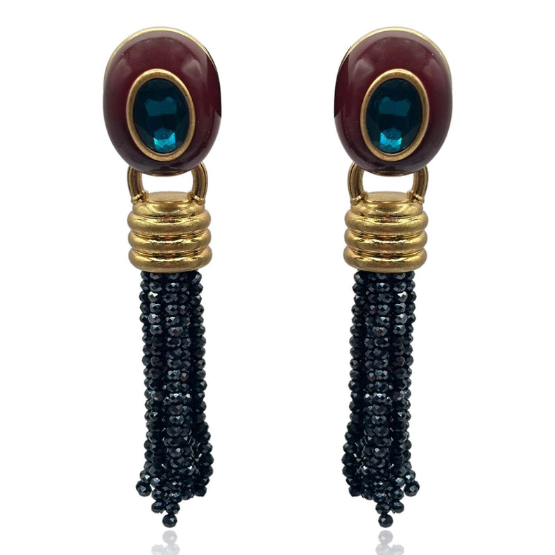 Grace Chocolate Resin Earrings With Sapphire Faceted Glass Removable Drop