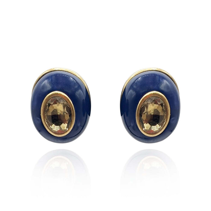 Stephanie Lapis Resin Pierced Earring With Topaz Glass Stone