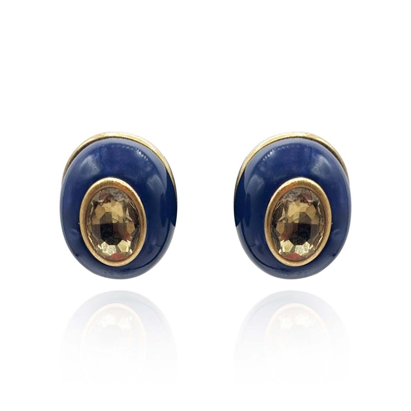 Stephanie Lapis Resin Pierced Earring With Topaz Glass Stone