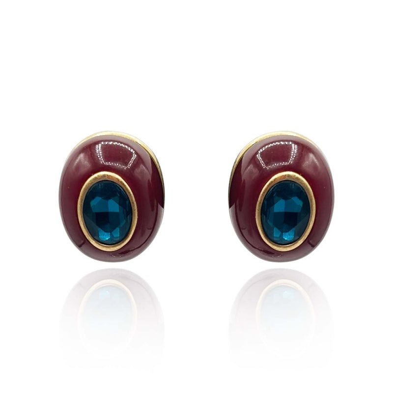 Stephanie Brown Resin Pierced Earring With Sapphire Glass Stone