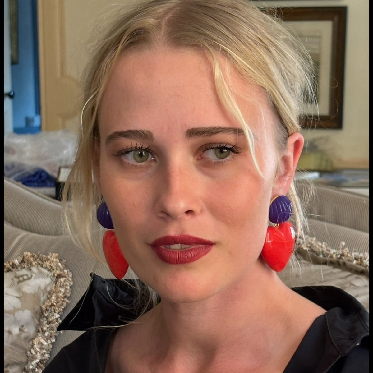 Amour Carved Purple Pierced Resin With Ruby Red Resin Heart Drop