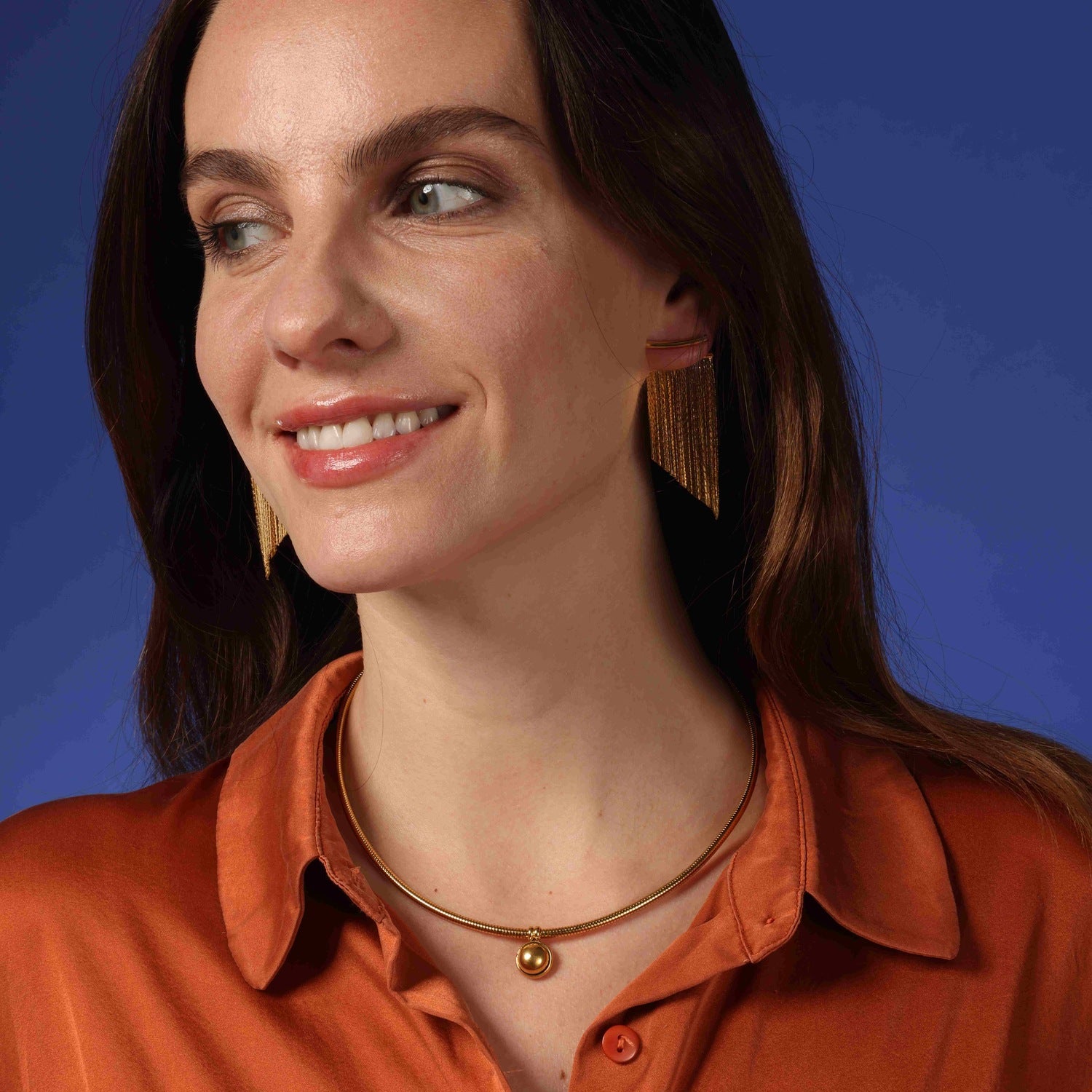 Michelle Gold Cobra Chain With Half Dome Pendant