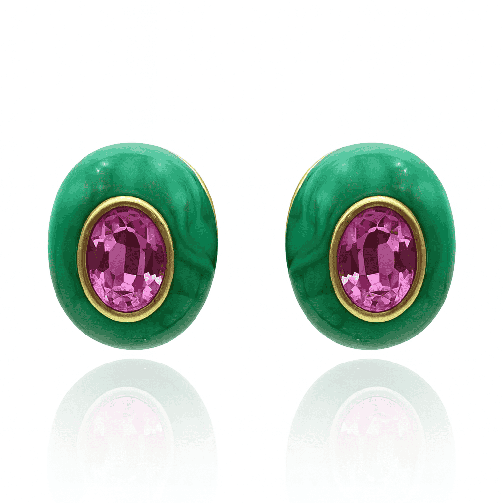Stephanie Malachite Resin Earring With Pink Glass Stone