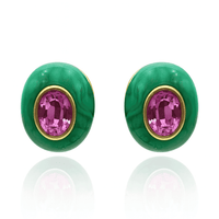 Stephanie Malachite Resin Clip Earring With Pink Glass Stone