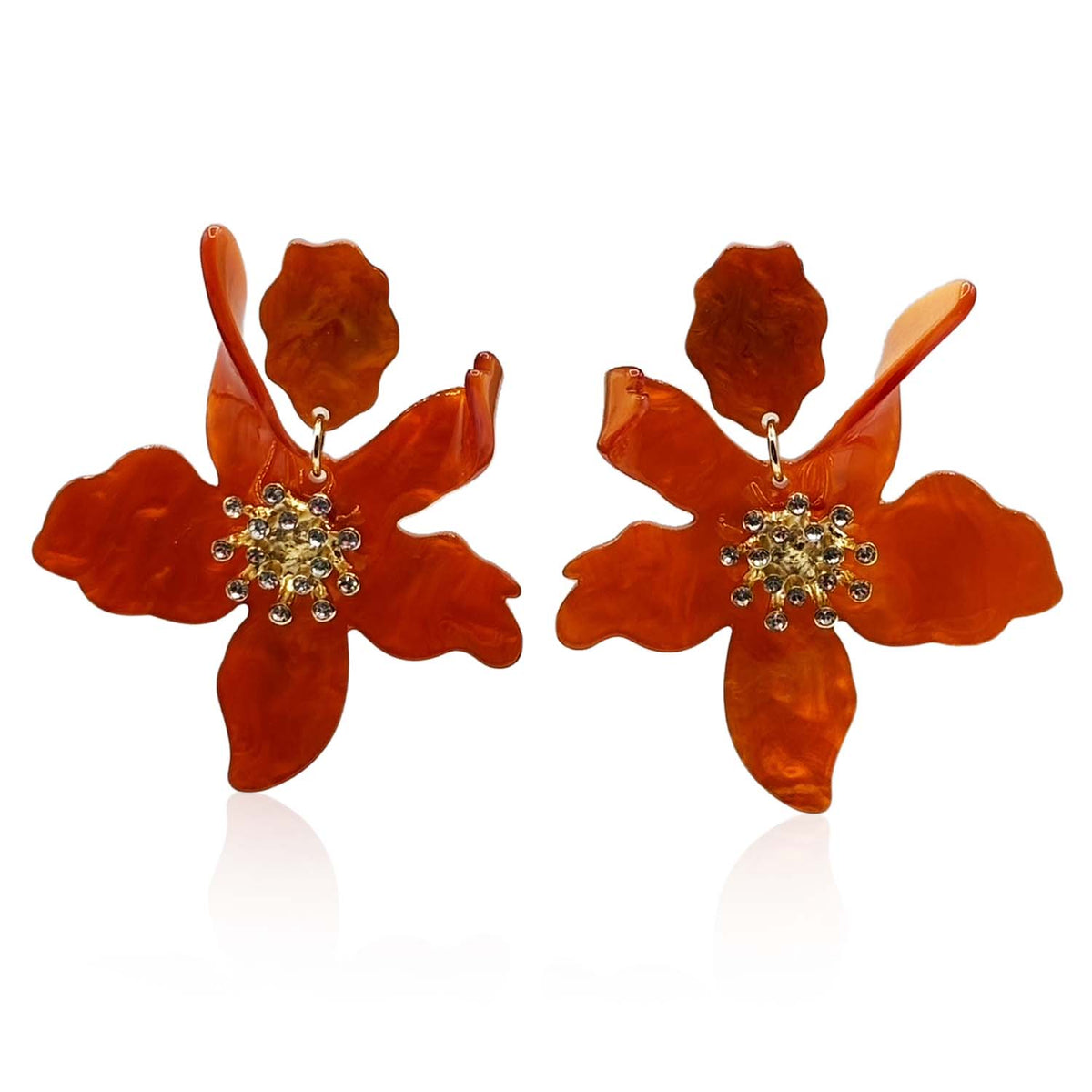Burnt Orange Floral Resin Drop Earrings