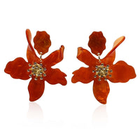 Burnt Orange Floral Resin Drop Earrings