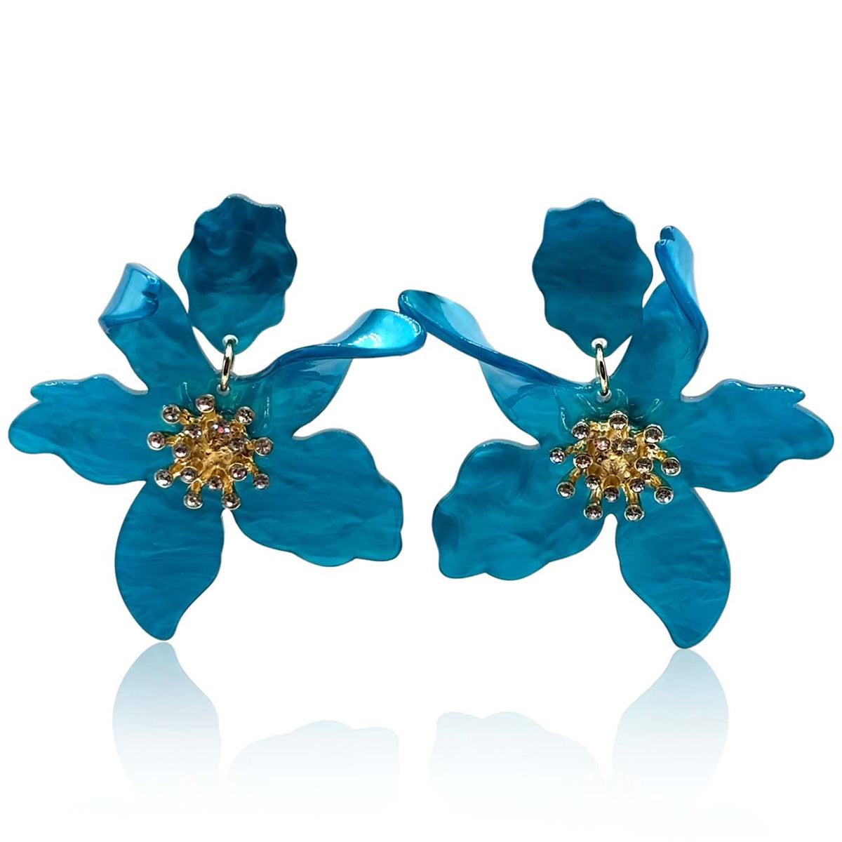 Cerulean Floral Resin Drop Earrings